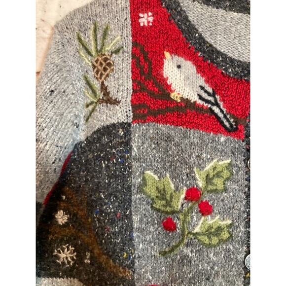Northern Isles Sweater Womens Large Winter Birds Button Front Cardigan Cottage - Picture 4 of 15